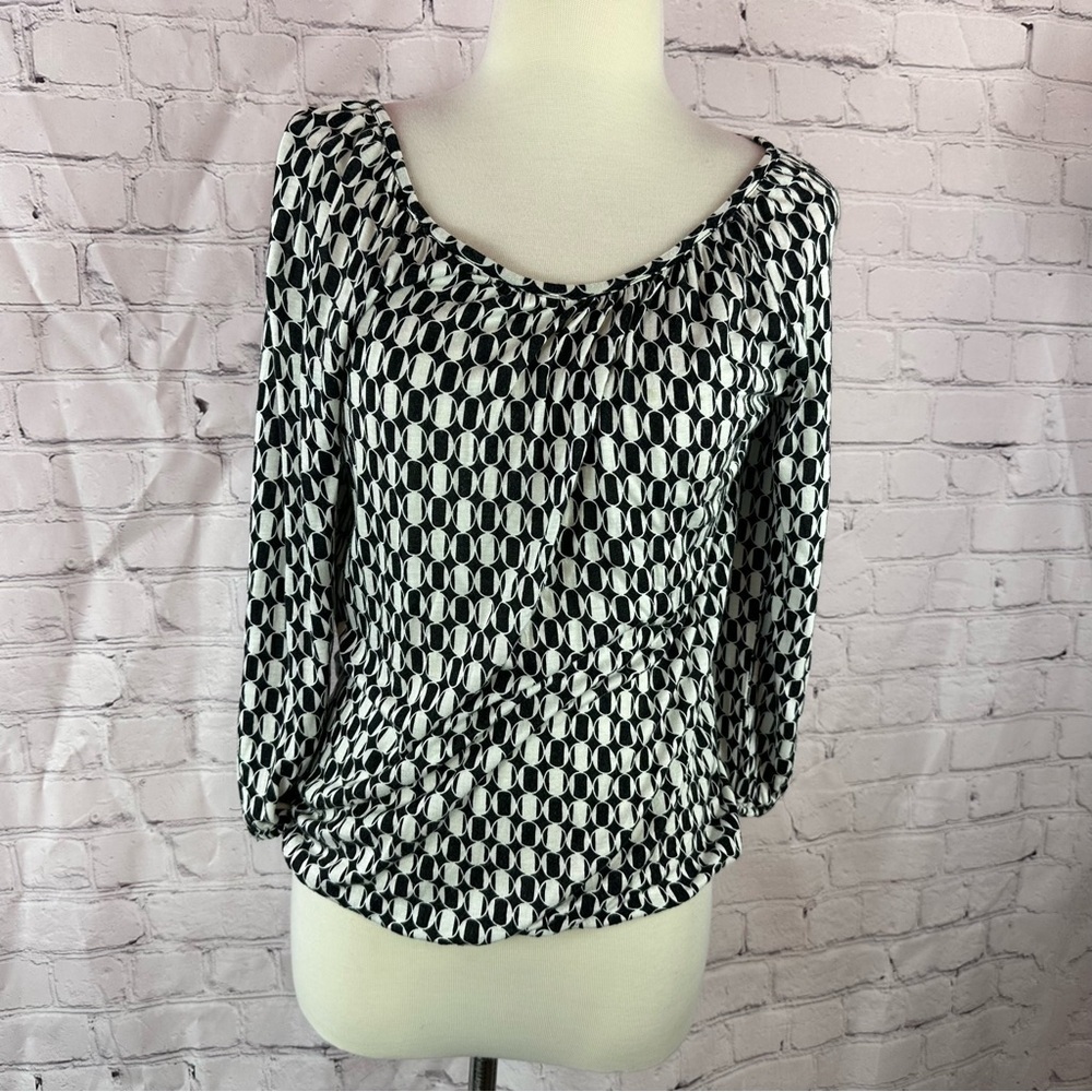 MICHAEL Michael Kors Black White geometric peasant Blouse womens XS layer office